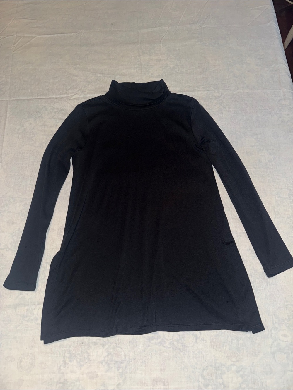 J.Jill Perfect Pima Black Side-Vent Turtleneck Tunic Sweater Size Small Petite